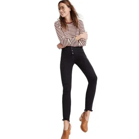 Madewell 10" High-Rise Skinny Jeans in Berkeley Black Women's 27 Tall Button Fly - Picture 1 of 9